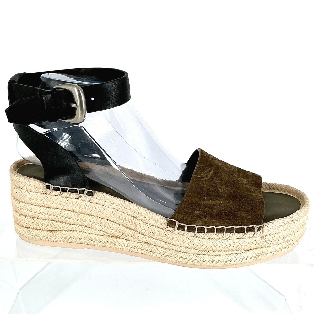 Vince Size 10 Olive Suede Black Leather Platform Espadrille NEW Sandals $330